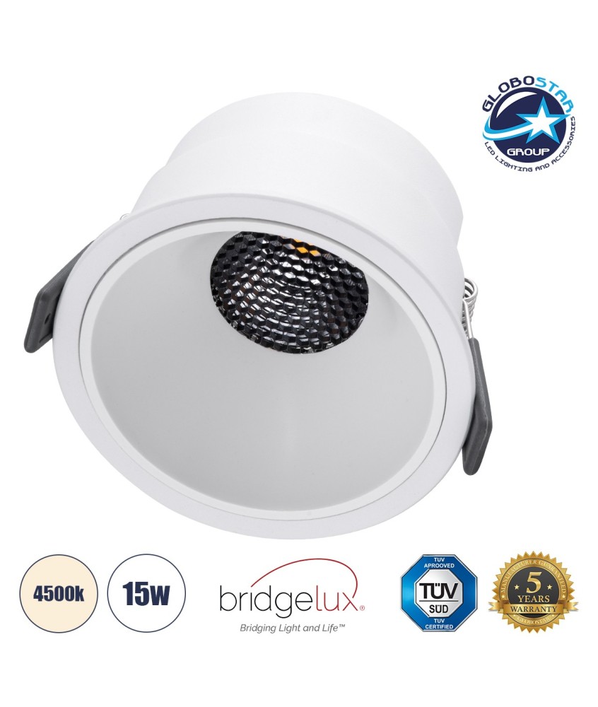 GLOBOSTAR® PLUTO-B 60260 Χωνευτό Downlight Σποτ με Honeycomb Anti Glare Reflector LED 15W 1950lm 38° AC 220-240V IP20 Φυσικό Λευκό 4500K - Bridgelux COB Chip & TÜV SÜD Driver - Λευκό Ματ - Μ10.4 x Π10.4 x Υ6.5cm - Q9.5cm - 5 Χρόνια Εγγύηση